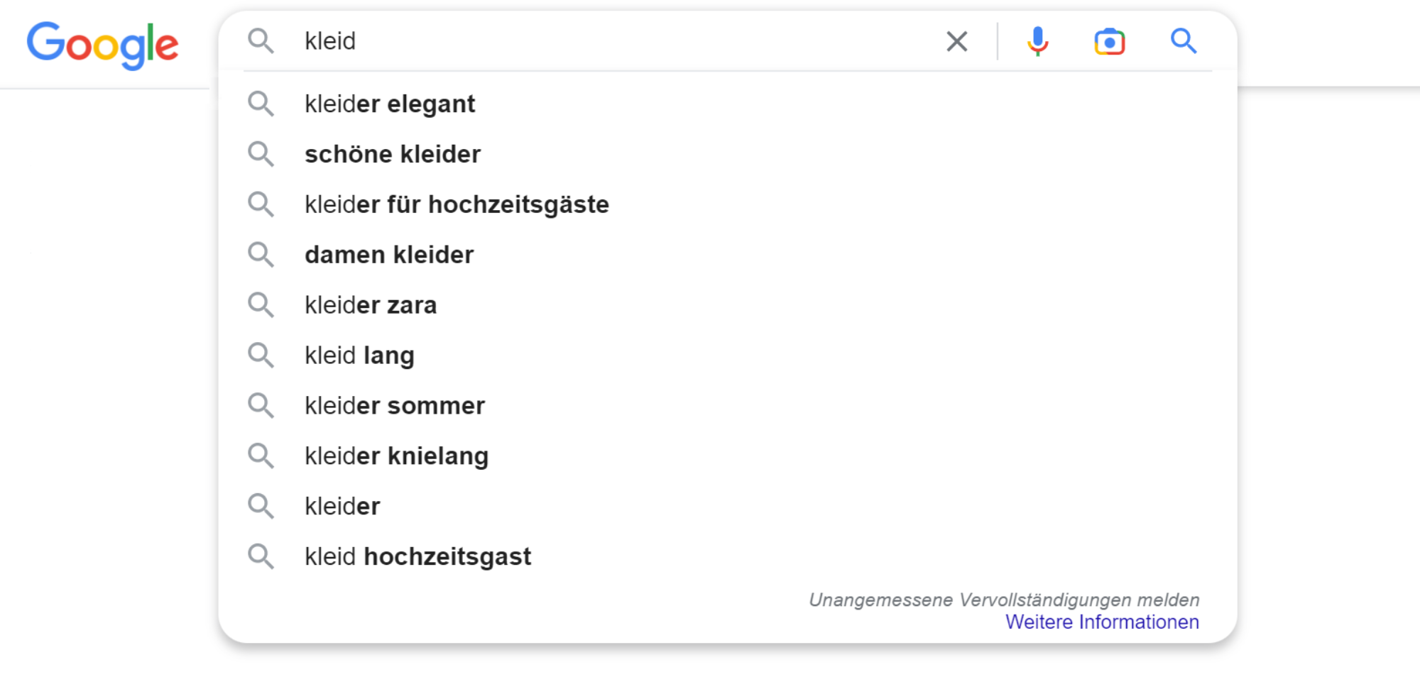 Autovervollständigen von Google für verwandte Keywords