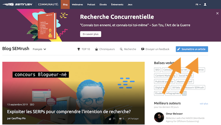 Soumettre un article sur le blog Semrush