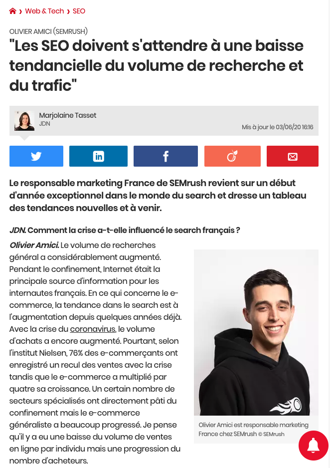 Olivier Amici, porte-parole SEMrush France