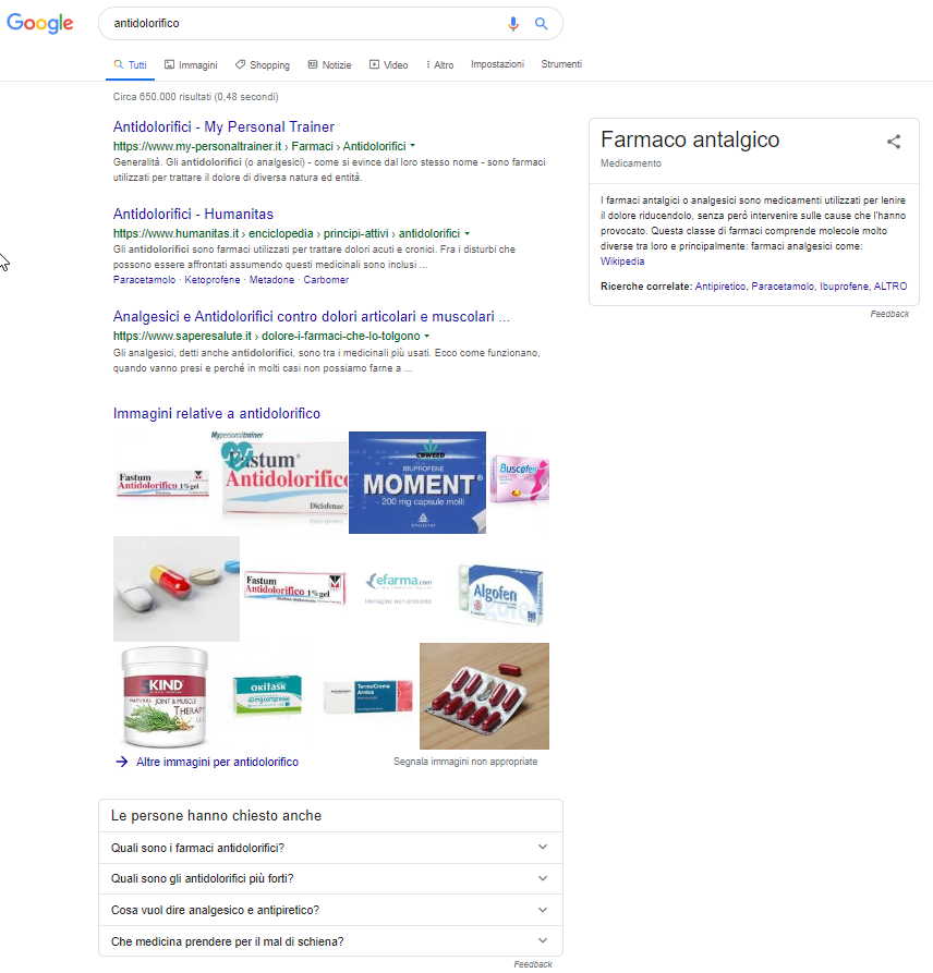 esempio serp di una keyword secca