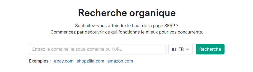 Recherche organique, page d'accueil