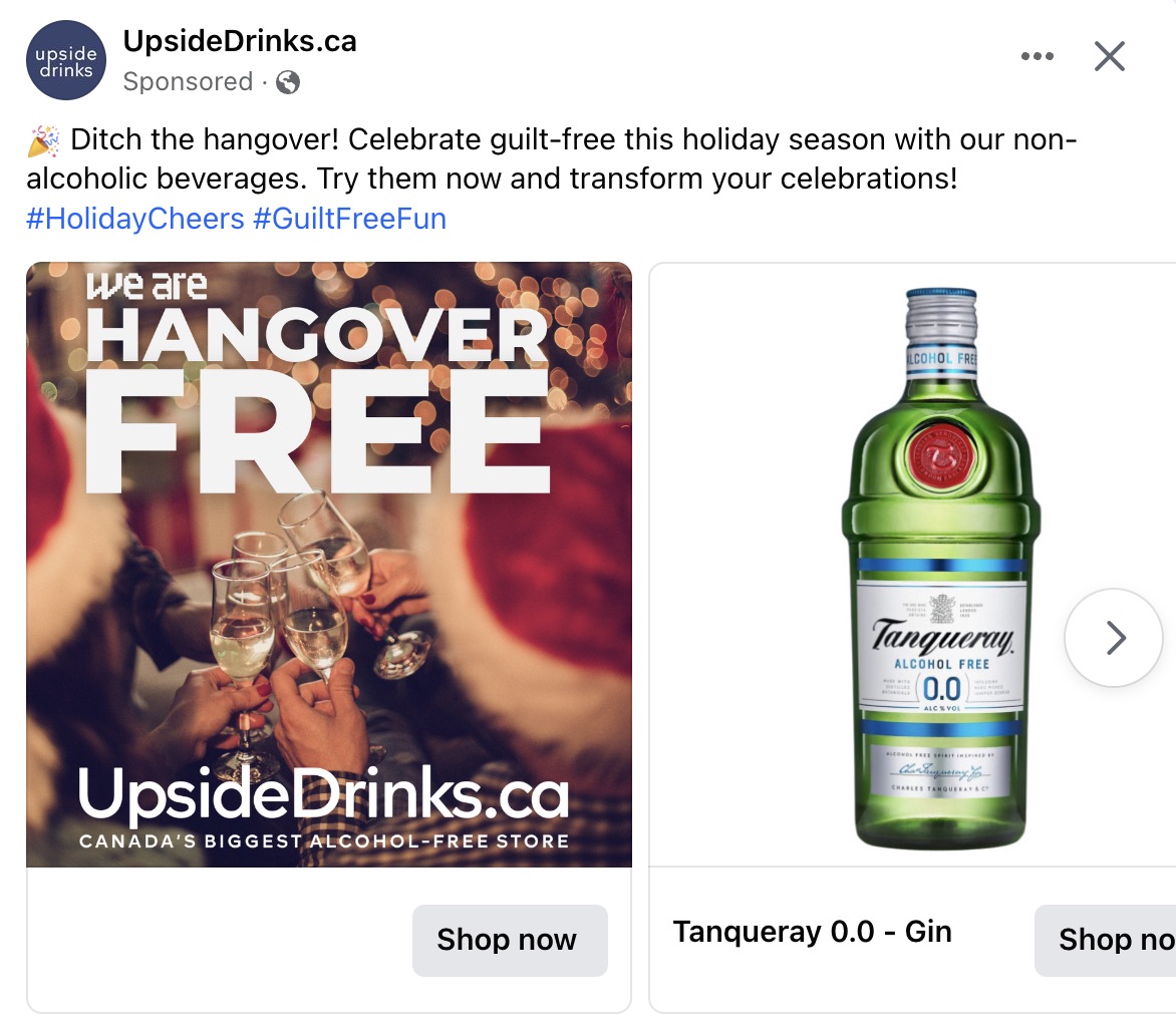Facebook carousel ad from Upside Drinks