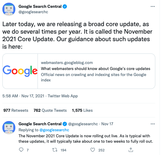 Google November 2021 Core Update