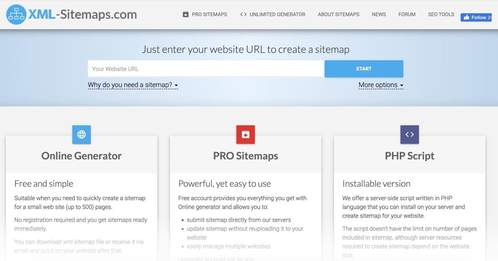 XML Sitemaps.com home page
