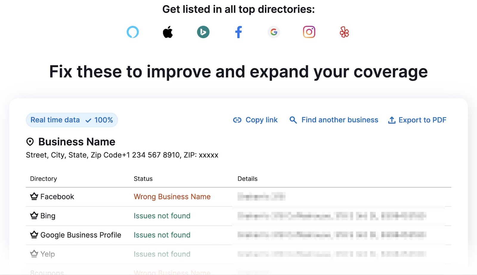 "Fix these to improve and expand your coverage" section in Listing Management