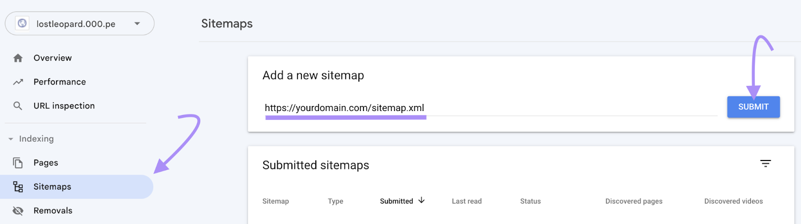 a screenshot showing steps to submitting a sitemap to Google