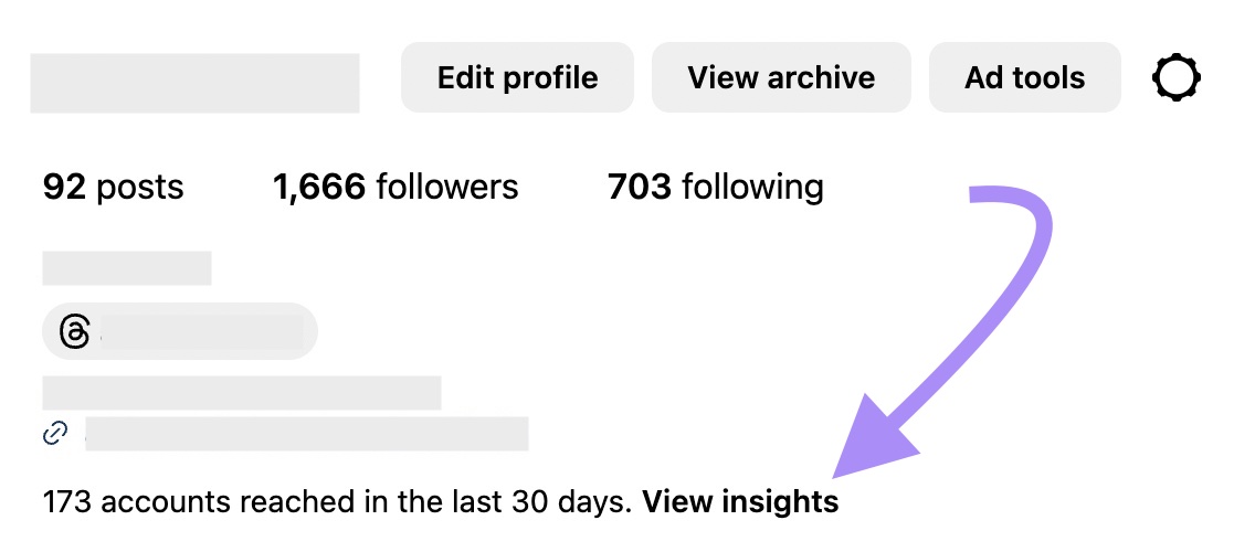 “173 accounts reached in the last 30 days. View insights.”