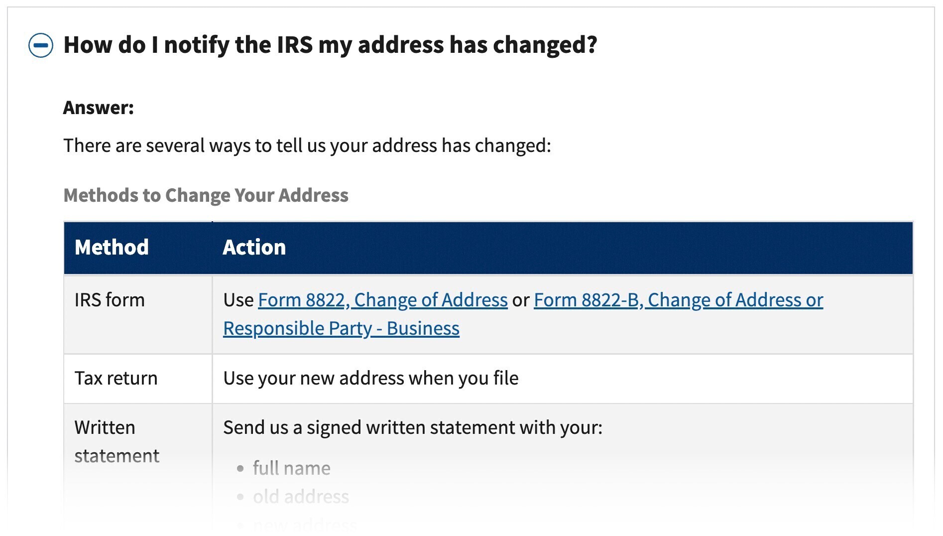 IRS answer dropdown