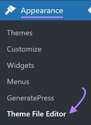 WordPress Appearance paper   showing the Theme File Editor.