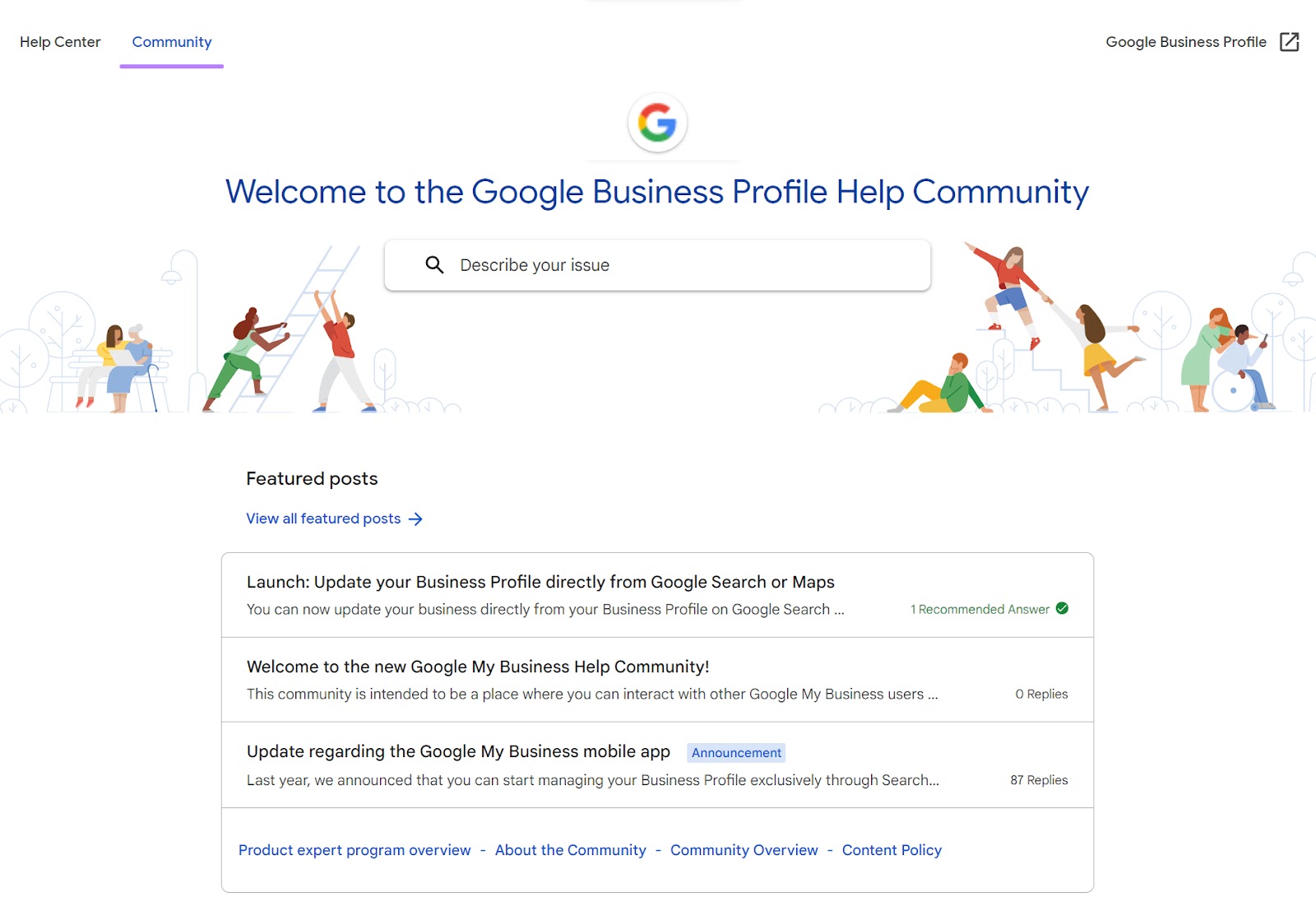 Google Business Profile Help Community page