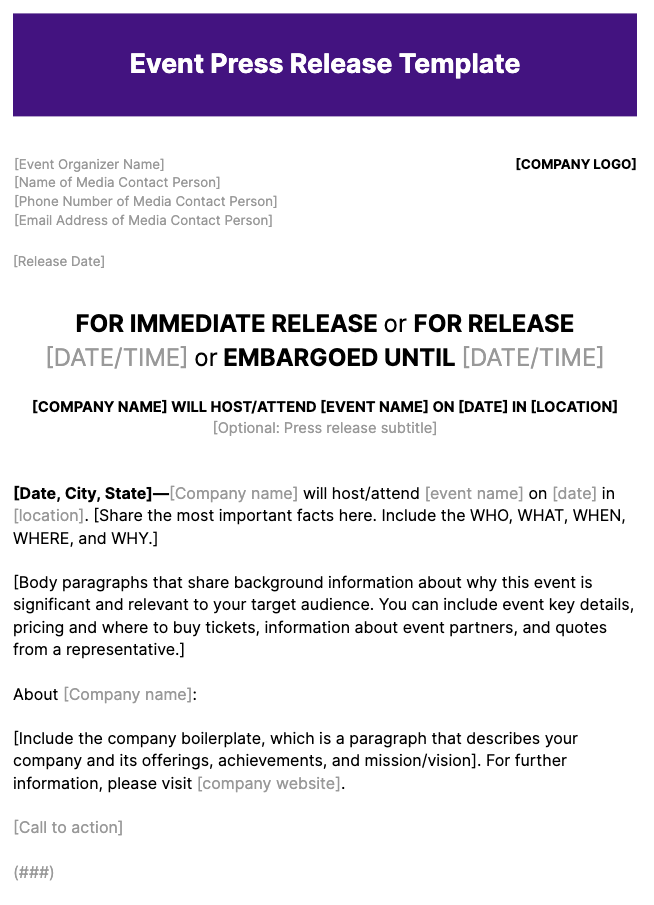 Event Press Release Template