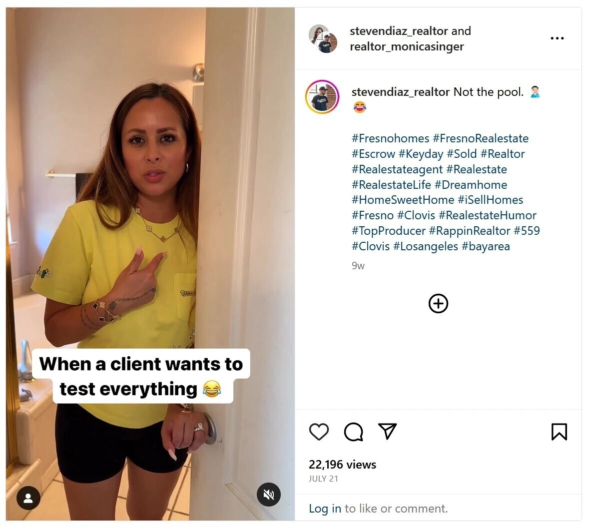 Instagram reel using humor about real estate world