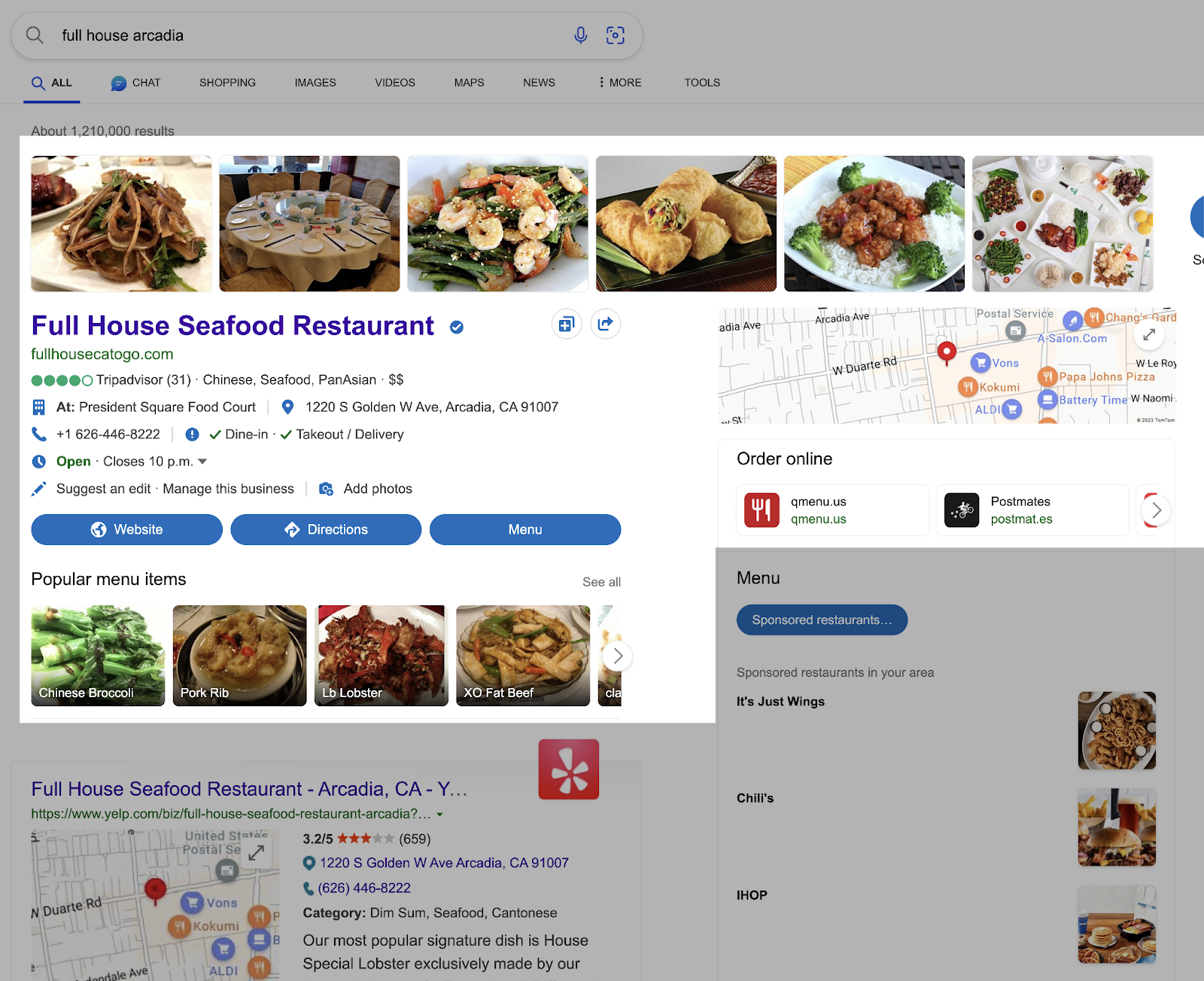 "Full House Seafood Restaurant" listing on Bing