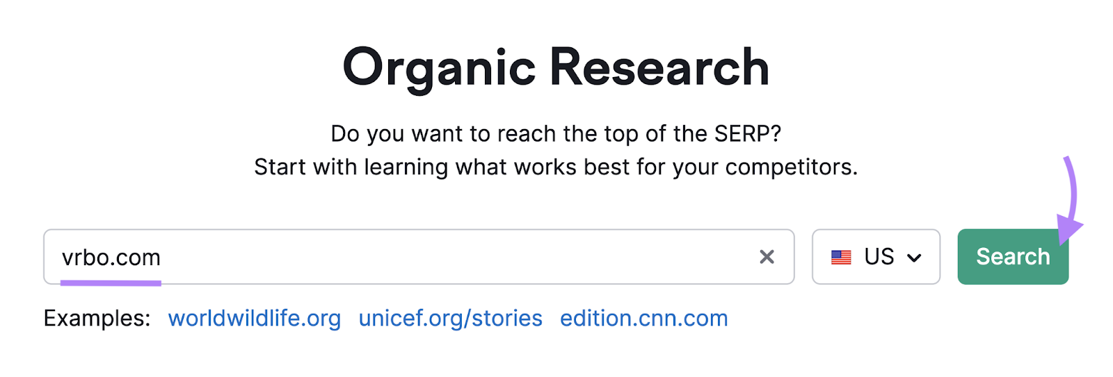 "vrbo.com" entered into the Organic Research instrumentality   hunt  bar