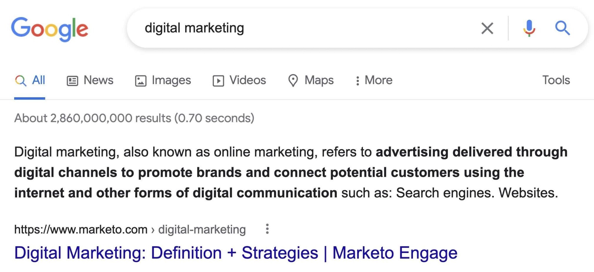 Featured snippet for "digital marketing"