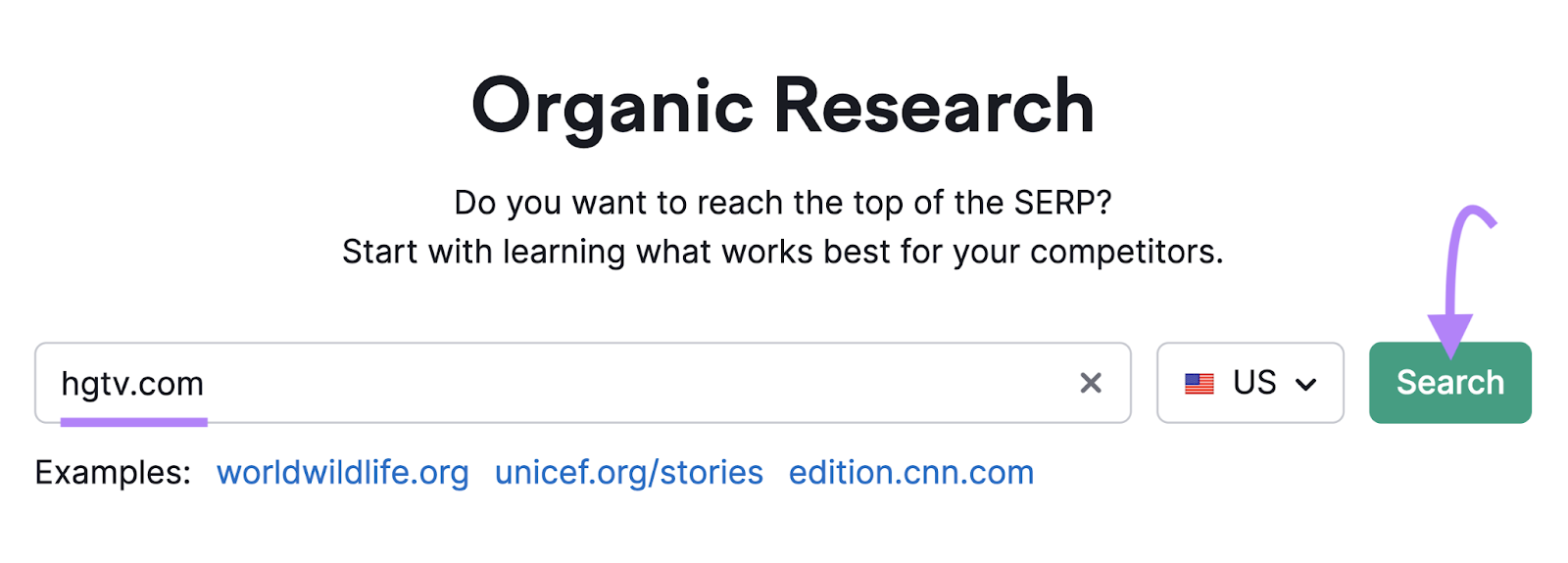 "hgtv.com" entered into Organic Research search bar