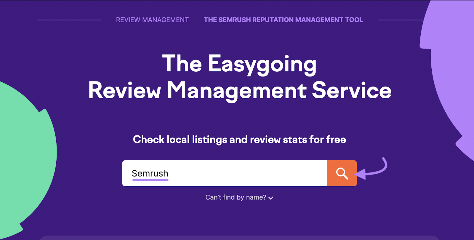 "Semrush" entré dans la barre de recherche de Review Management