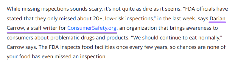 An example of ConsumerSafety.com's mention in the story