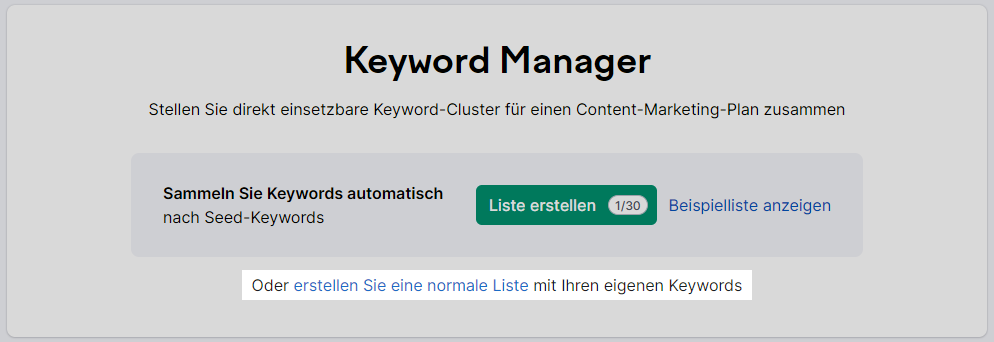 Keyword Strategy Builder: Mehrere Möglichkeiten, eine Liste zu generieren