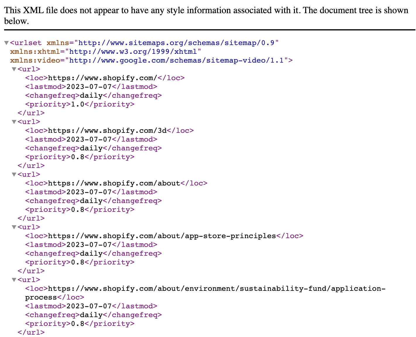 Shopify’s XML sitemap