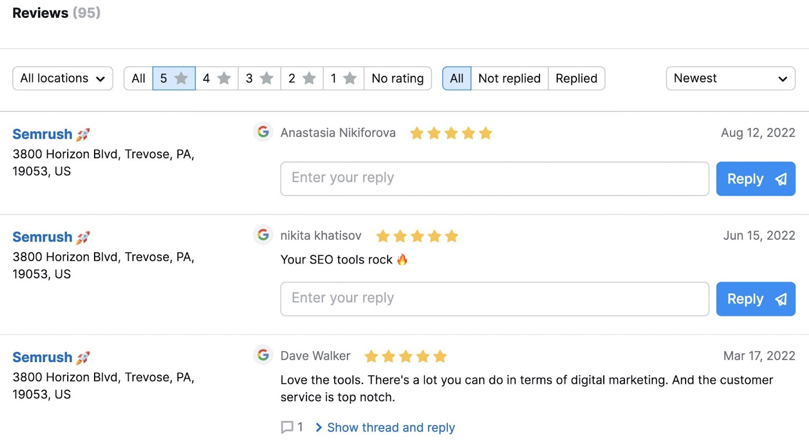 How to reply to Google reviews without leaving Semrush