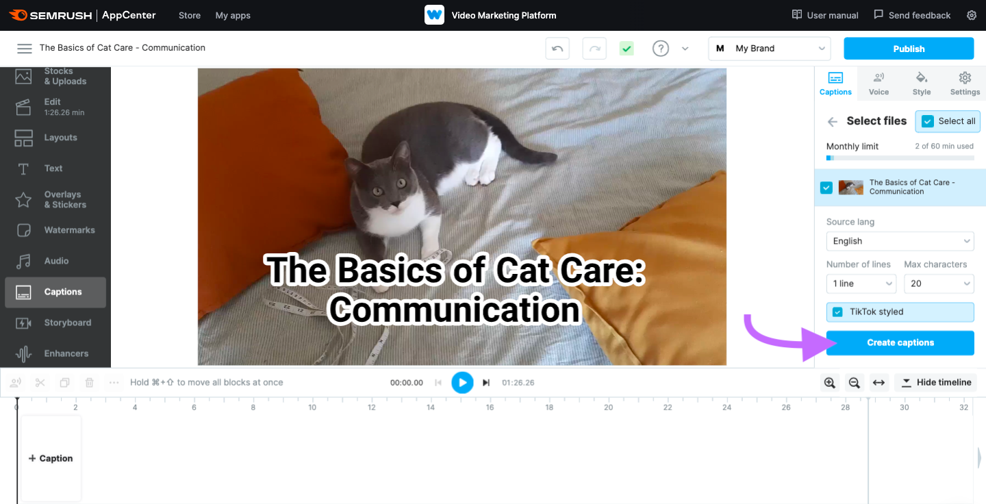 A screenshot of the configured settings in the Video Marketing Platform.