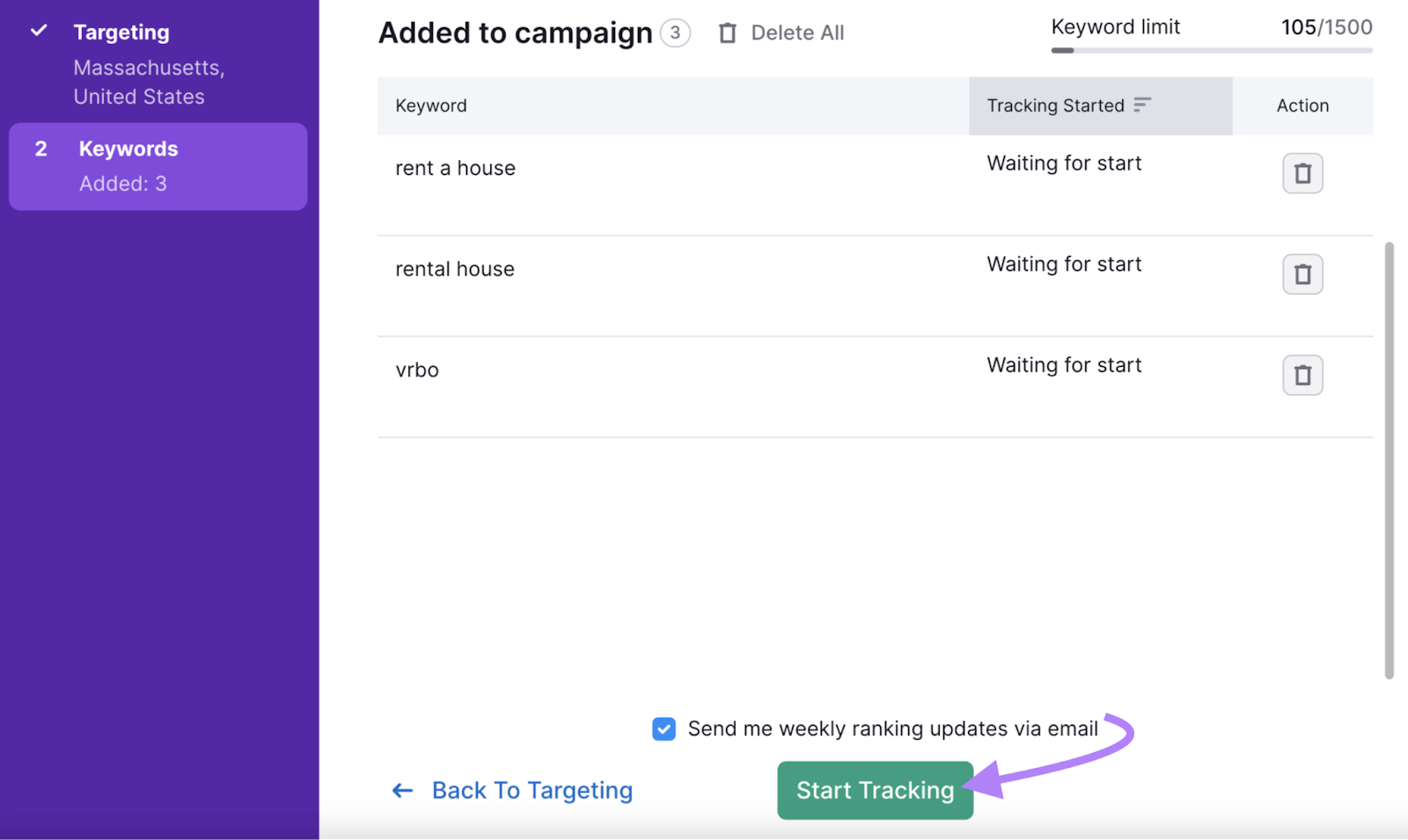 "Start Tracking" button highlighted in Position Tracking settings