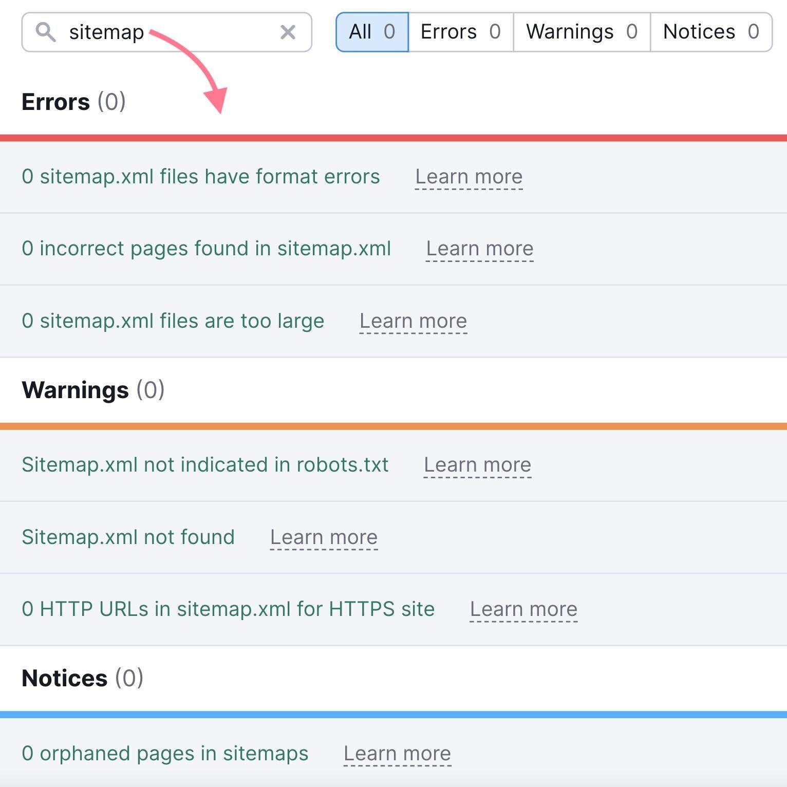 sitemap errors