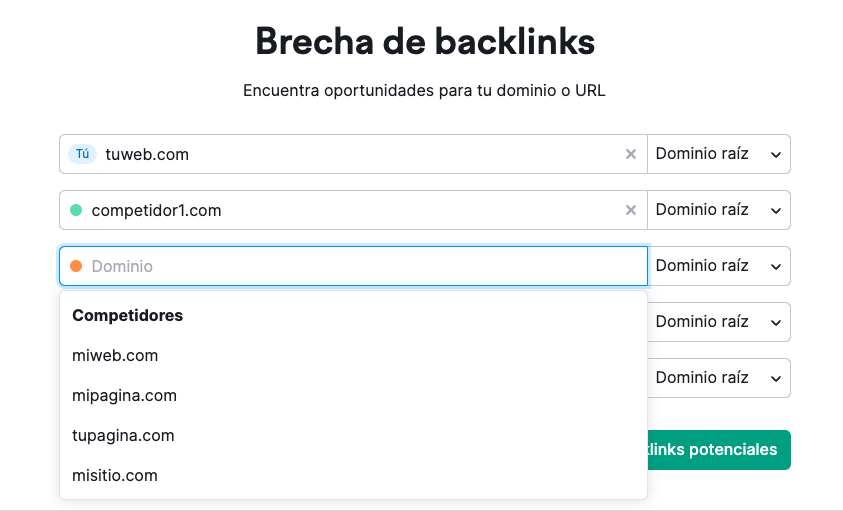 Página de inicio de Brecha de backlinks