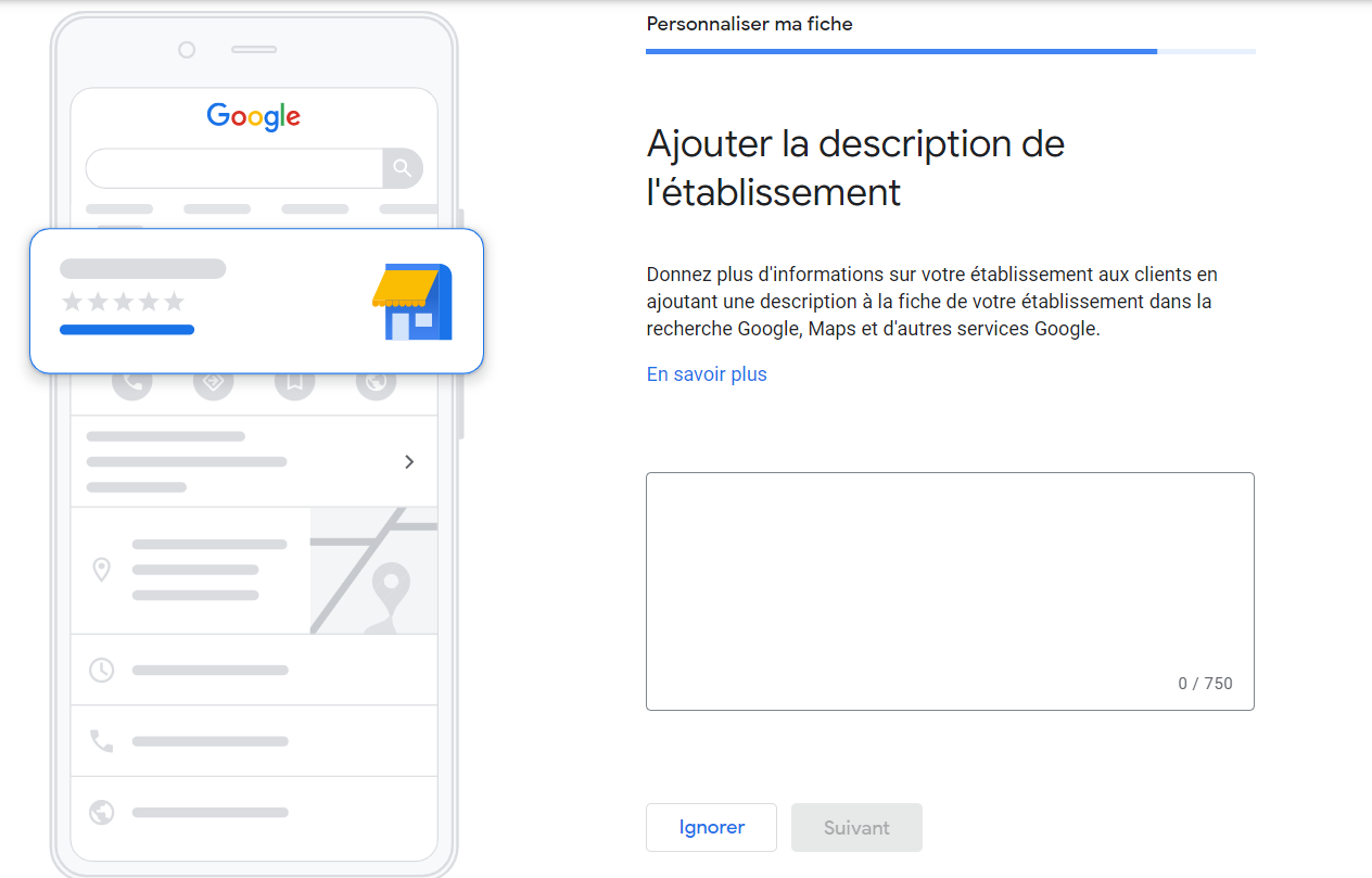 Google Business Profile - Description de l'établissement