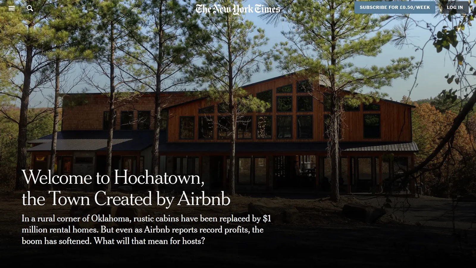 An article about Airbnb on The New York Times website