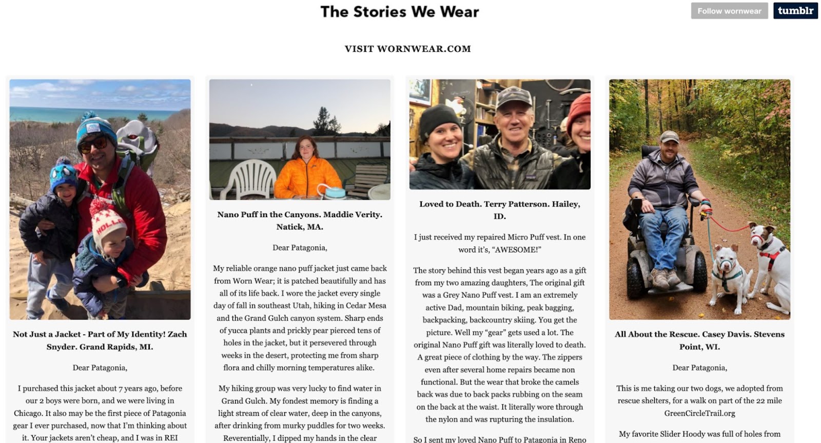 "The Stories We Wear" section of Patagonia's site