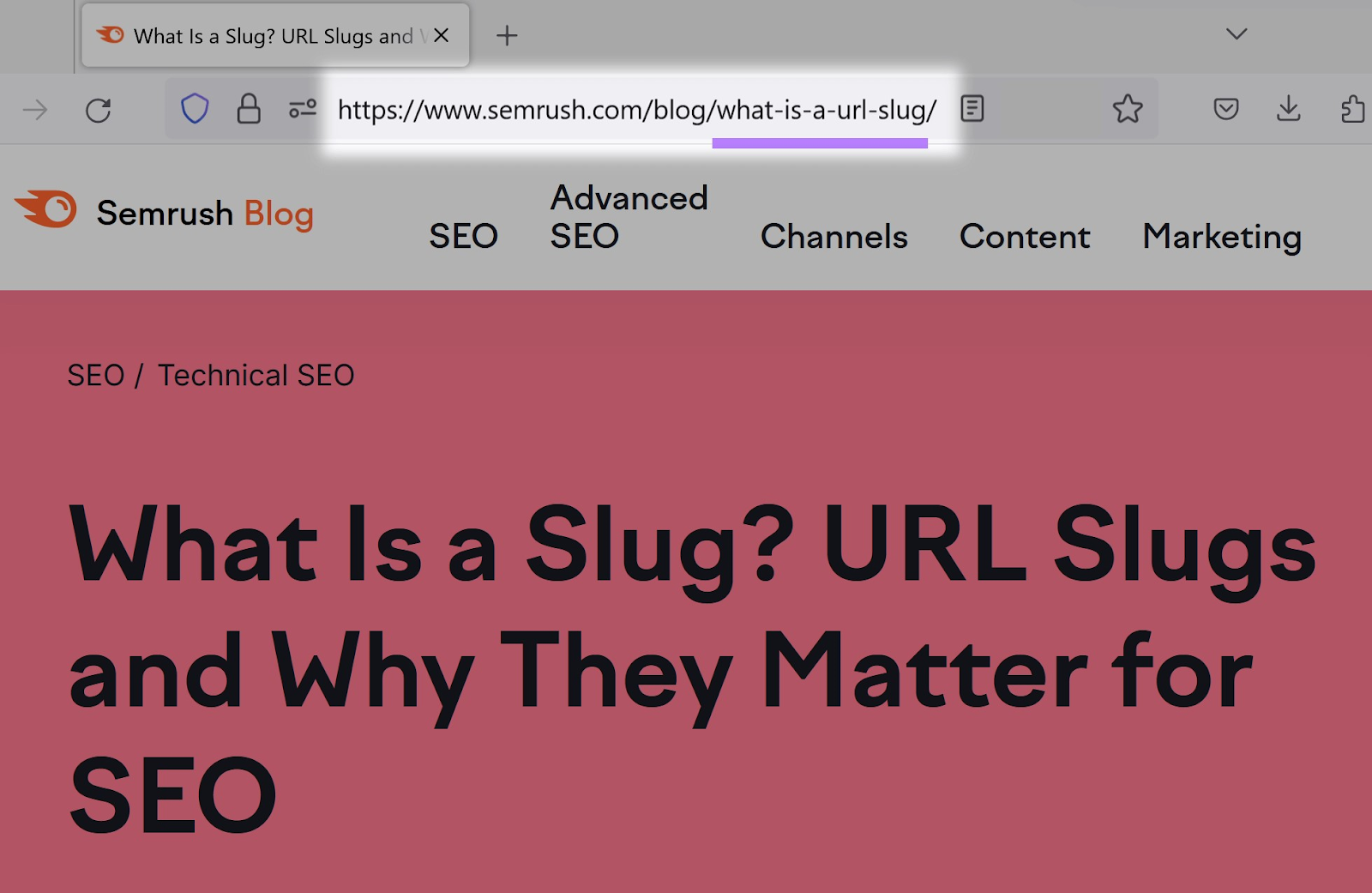 an example of a URL slug on Semrush Blog ("what-is-a-url-slug")