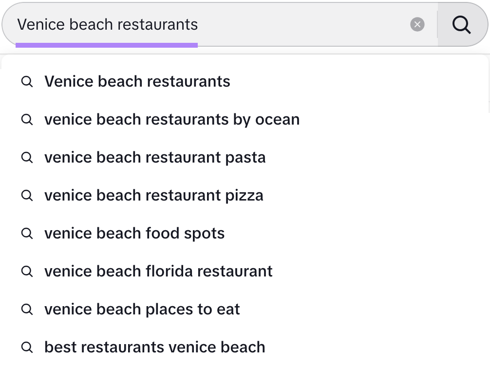 "Venice beach restaurants" search on TikTok