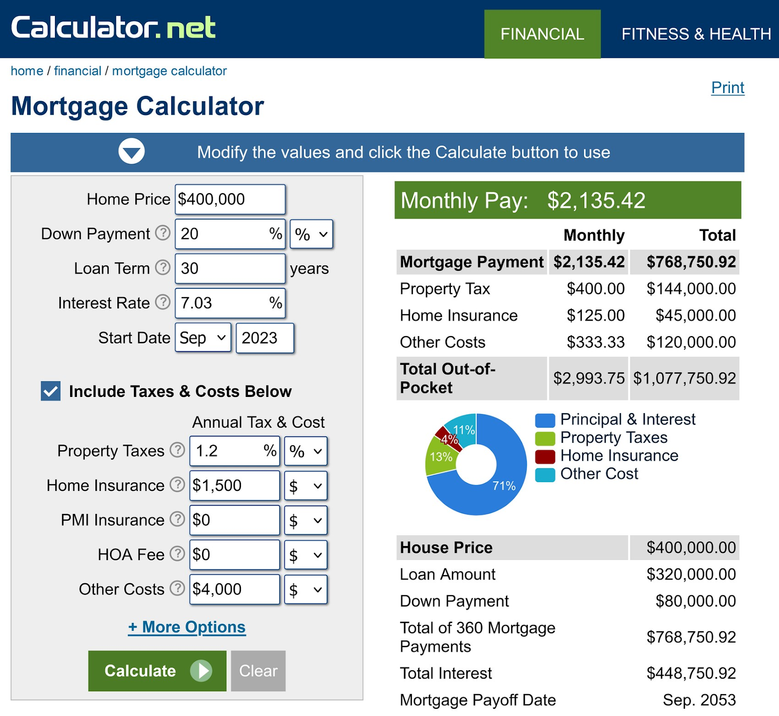 Calcuator.net’s Mortgage Calculator