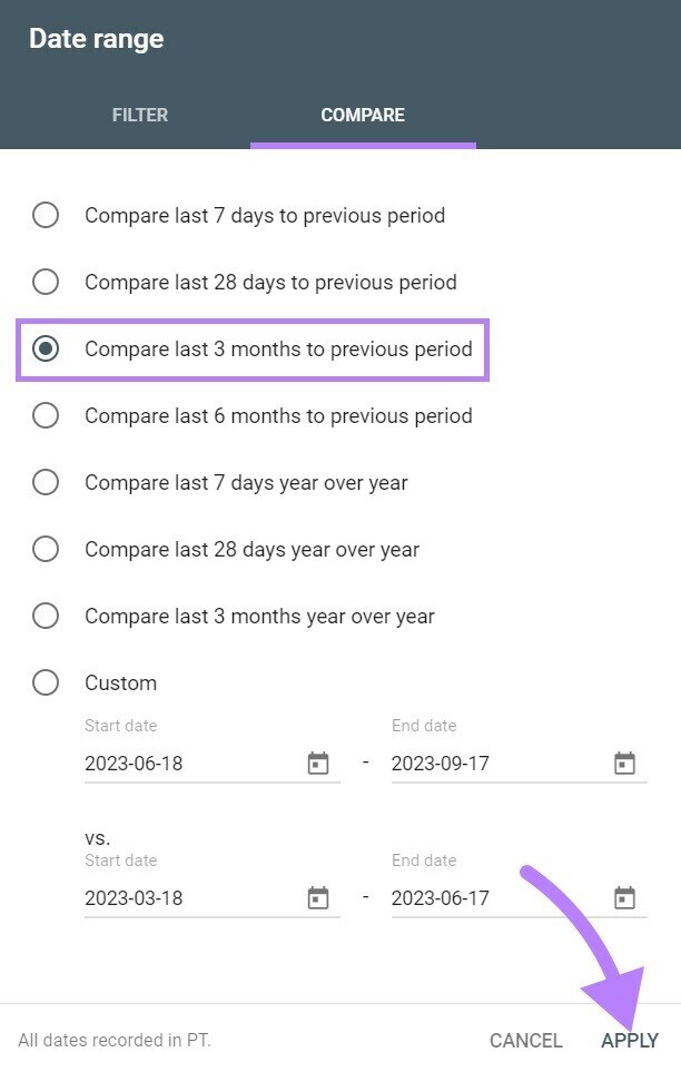 "**** range" section in Google Search Console