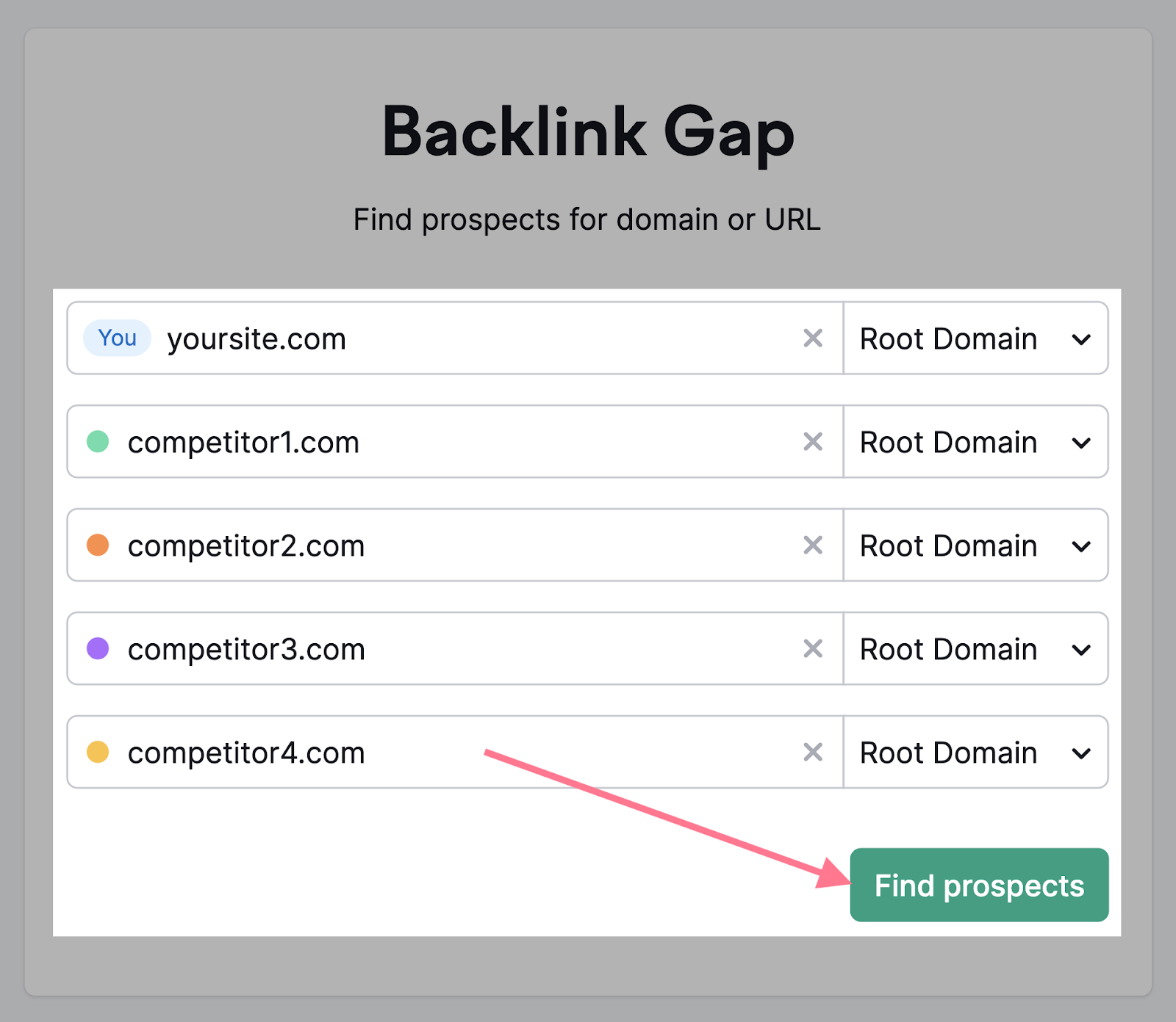 Find prospects button in Backlink Gap tool