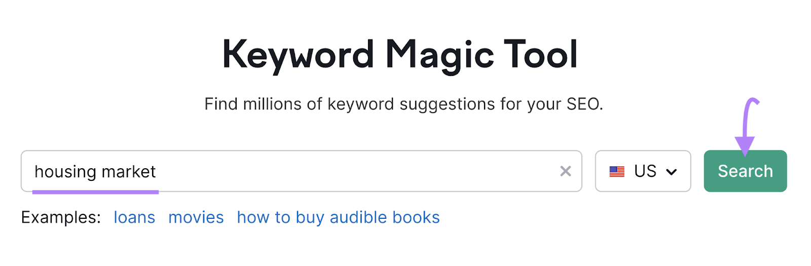 "housing market" entered into the Keyword Magic Tool search bar