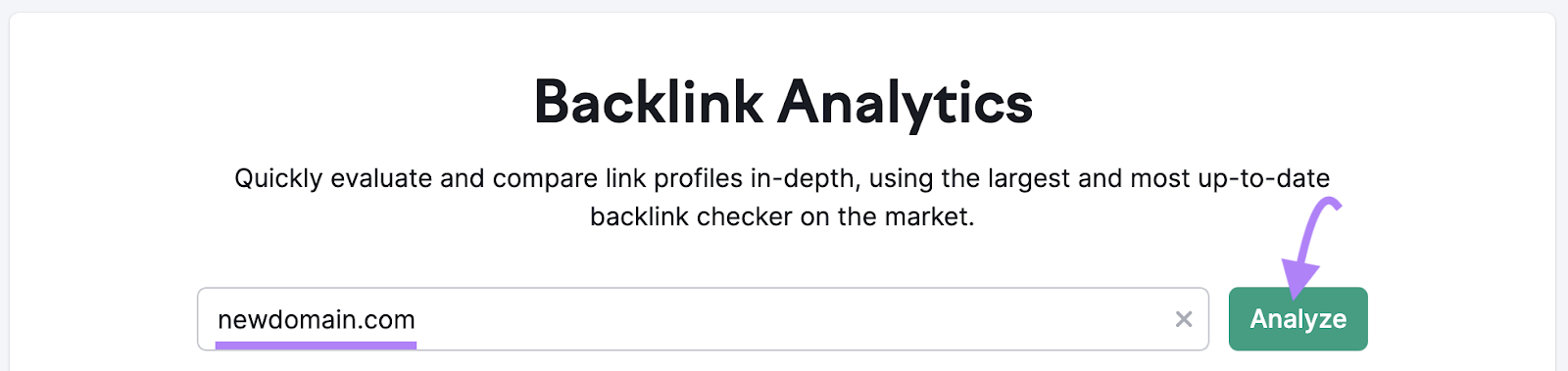 "newdomain.com" entered into Backlink Analytics tool