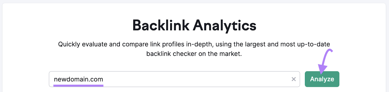 "newdomain.com" in das Backlink Analytics Tool eingegeben