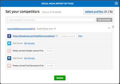 Come inserire i competitor sul Social media tool