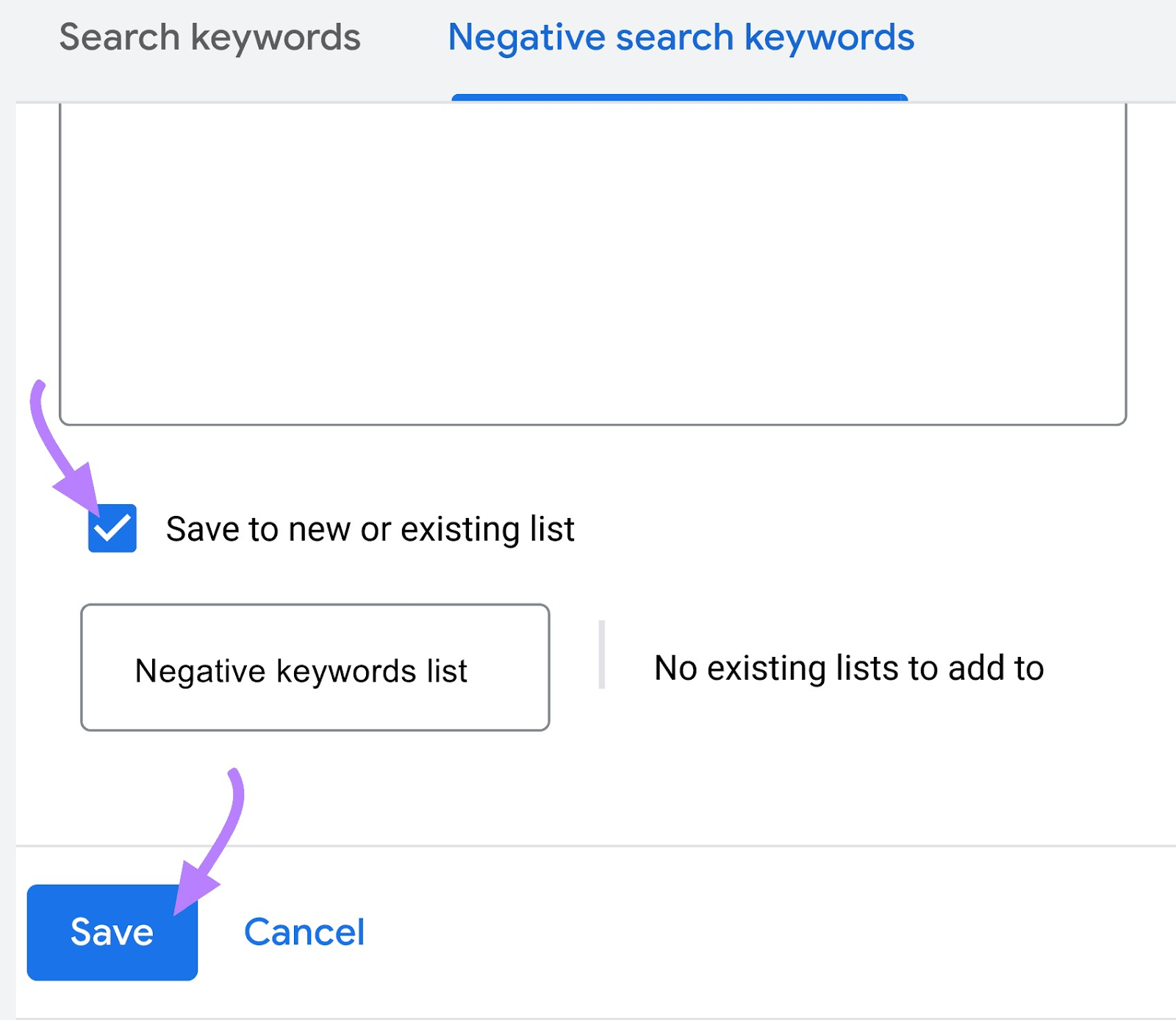 Save your negative keywords