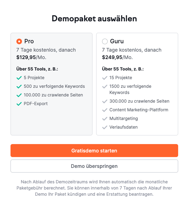 Semrush Demopaket