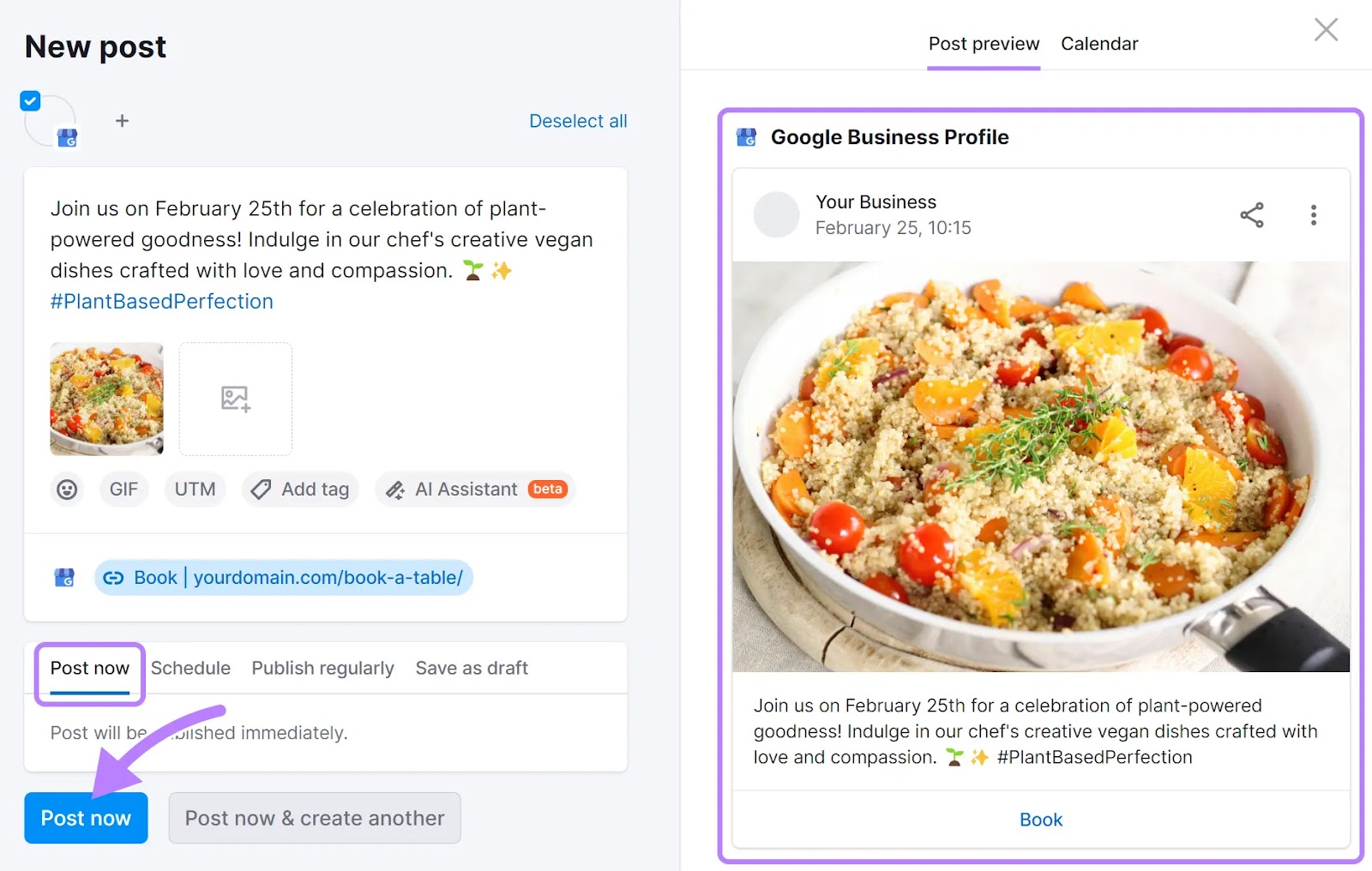 "New post" (left) and "Post preview" (right) windows in Social Poster tool