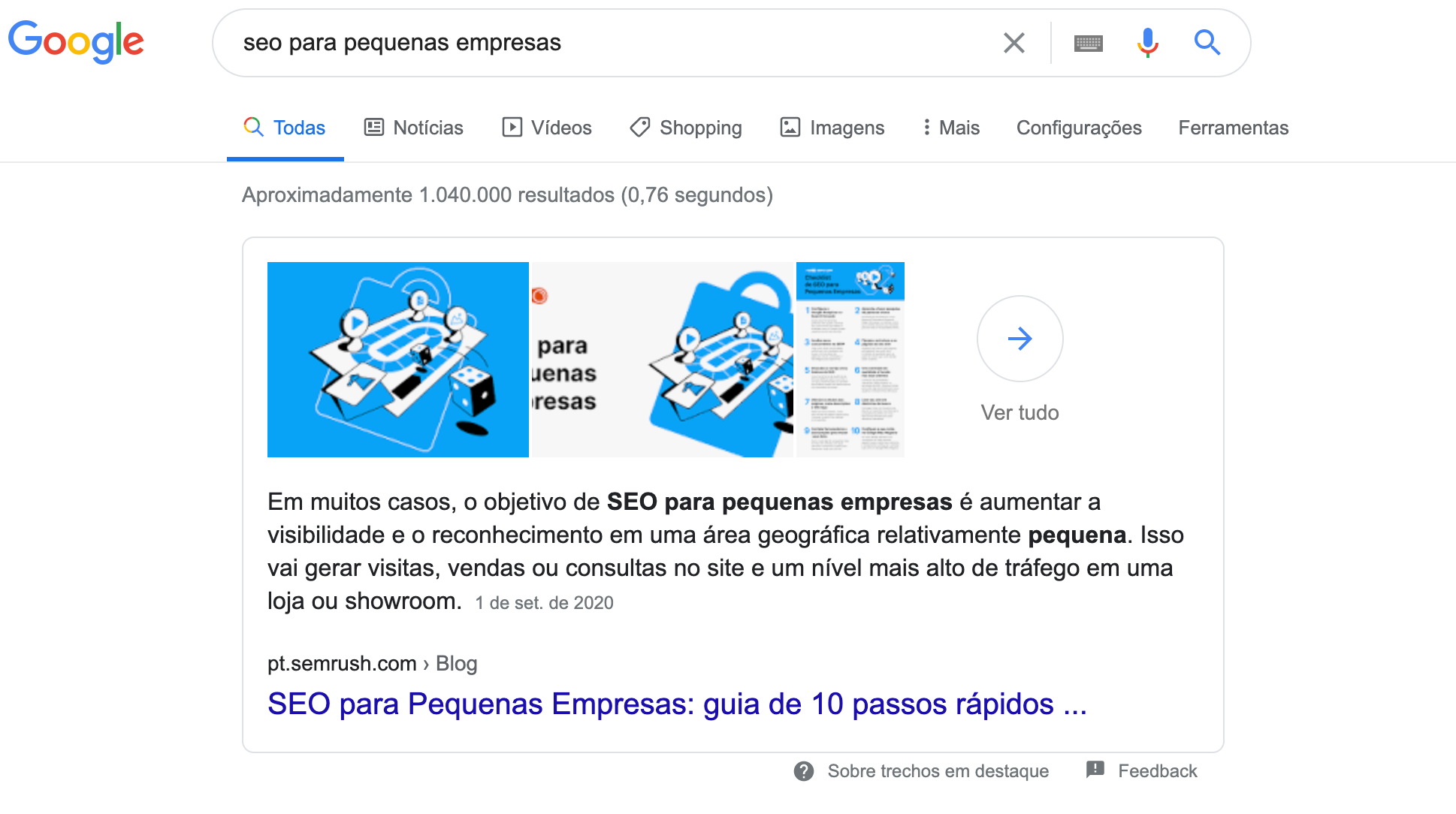 Featured Snippets exemplo