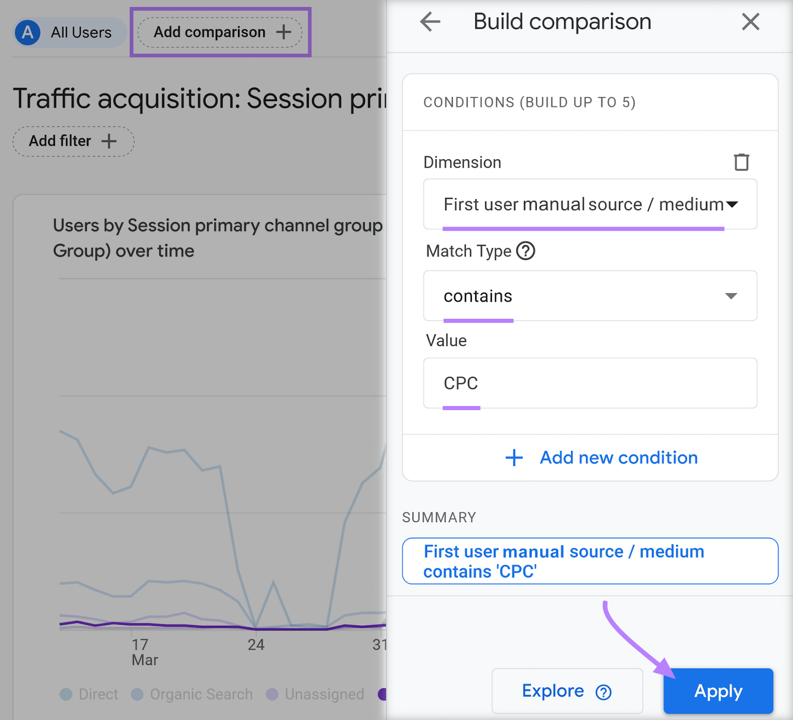 Creating a comparison filter in Google Analytics