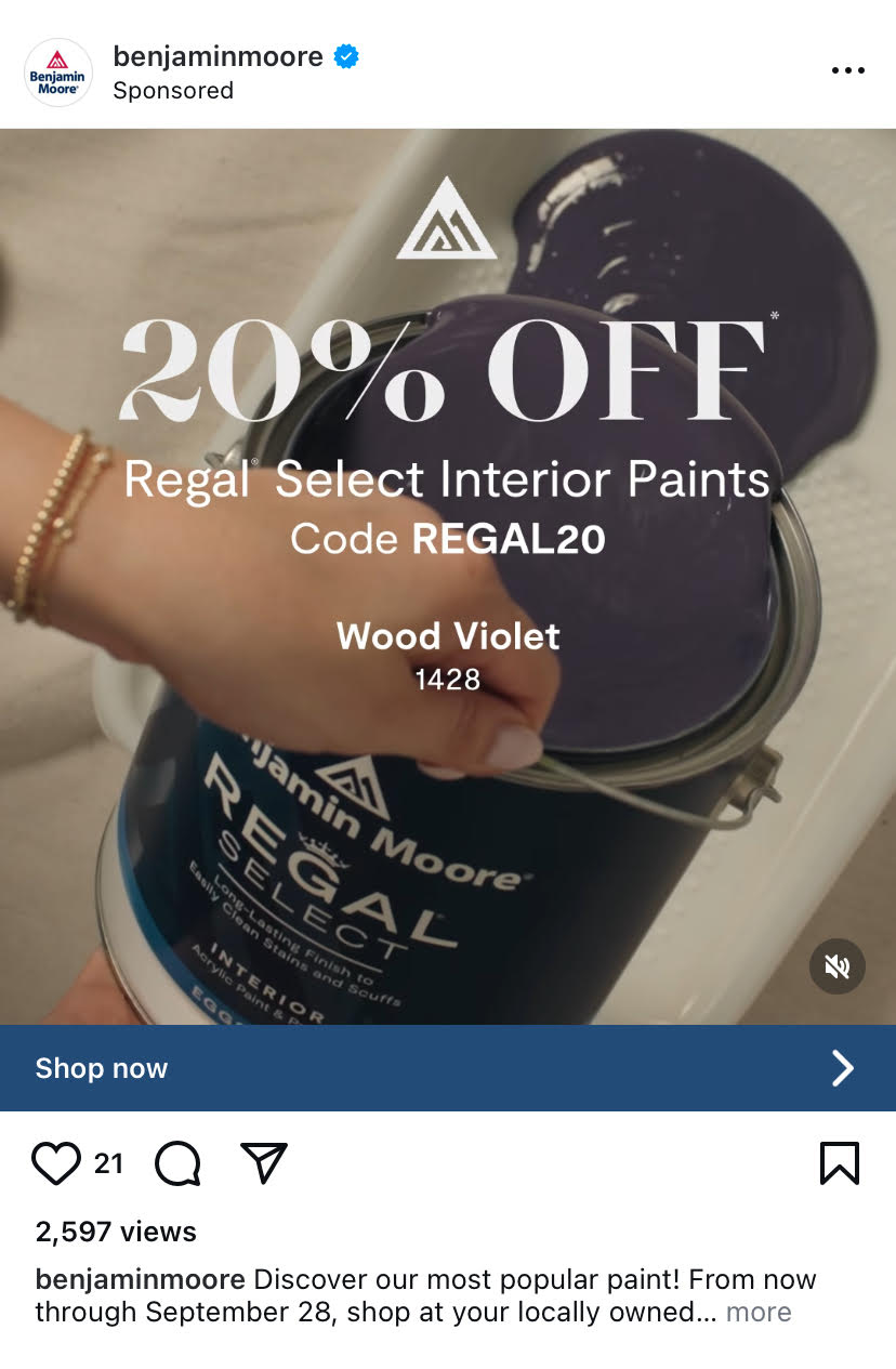 An Instagram ad showing a coupon code for a product