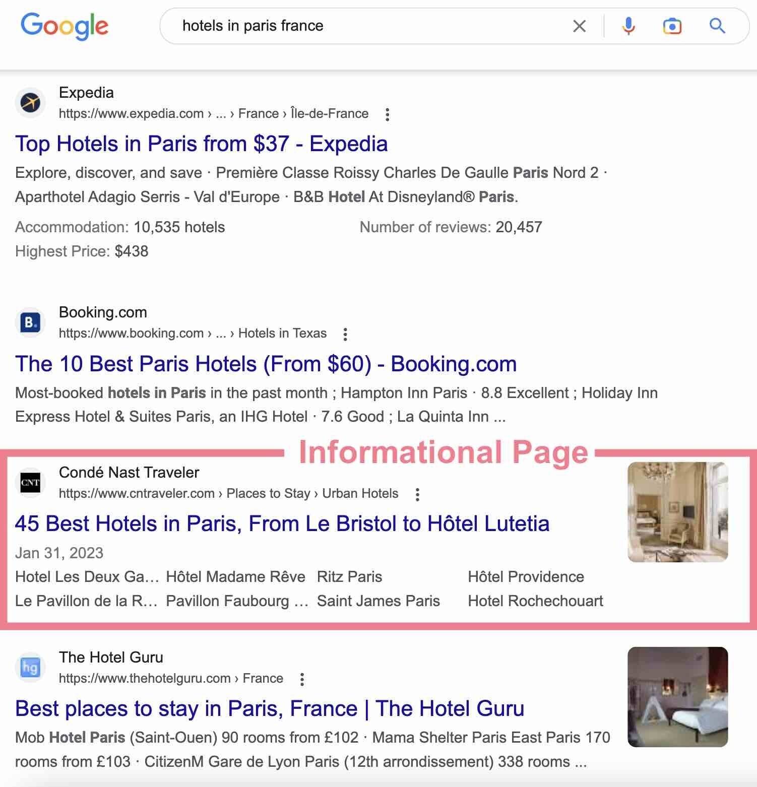 hotels in Paris france informational page google search