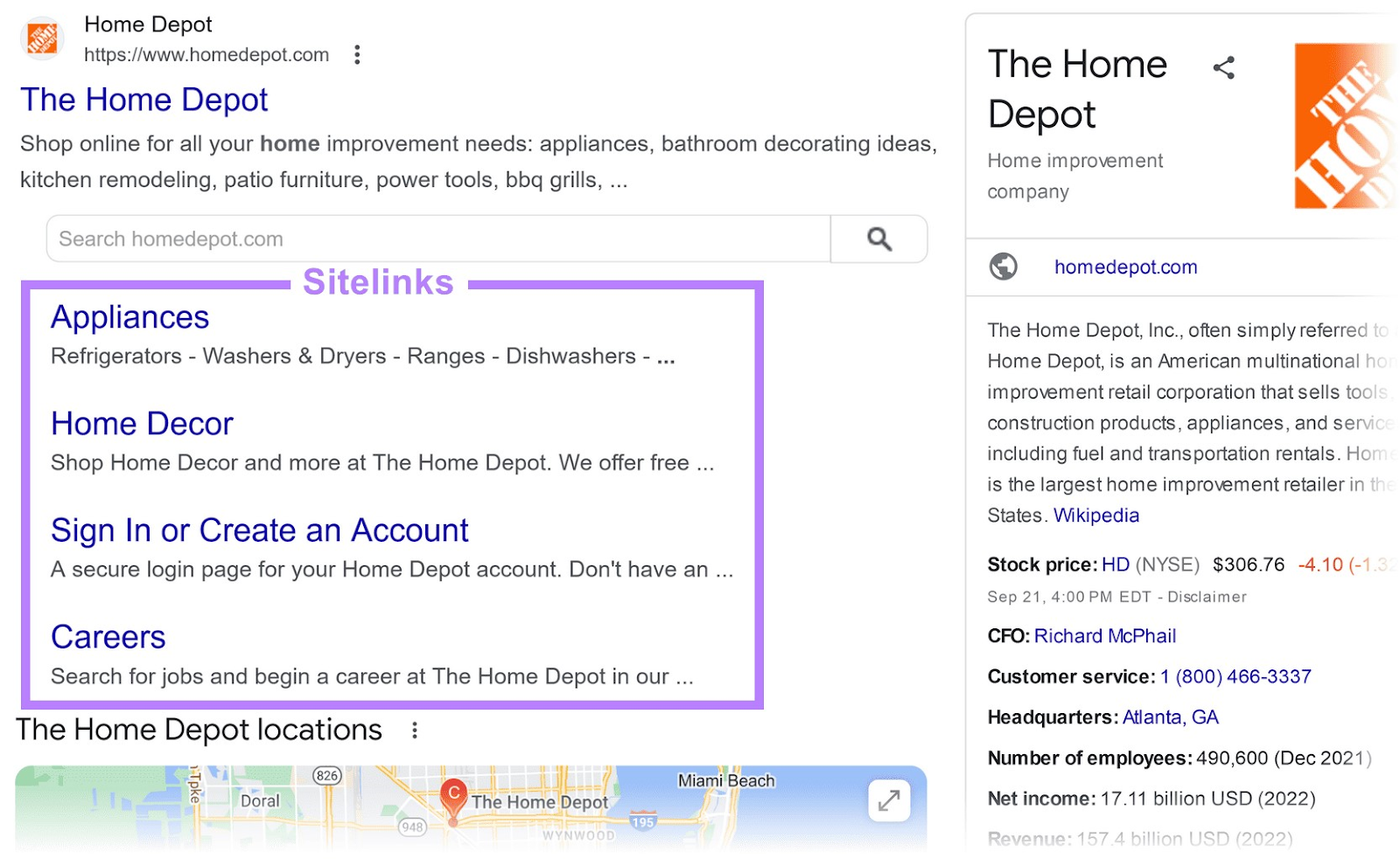The Home Depot on Google SERP