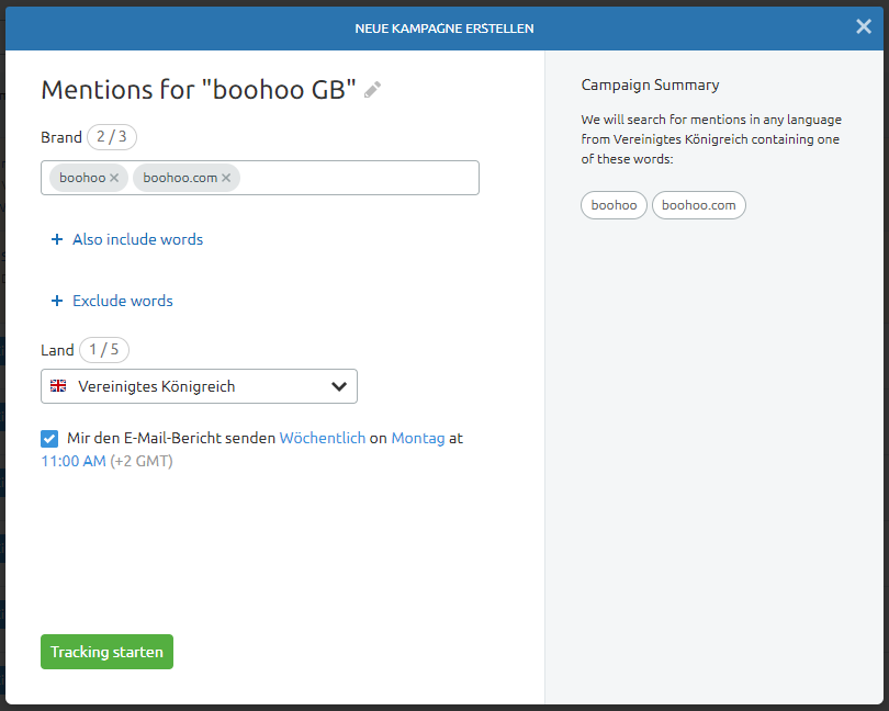 Screenshot: Brand Monitoring einrichten